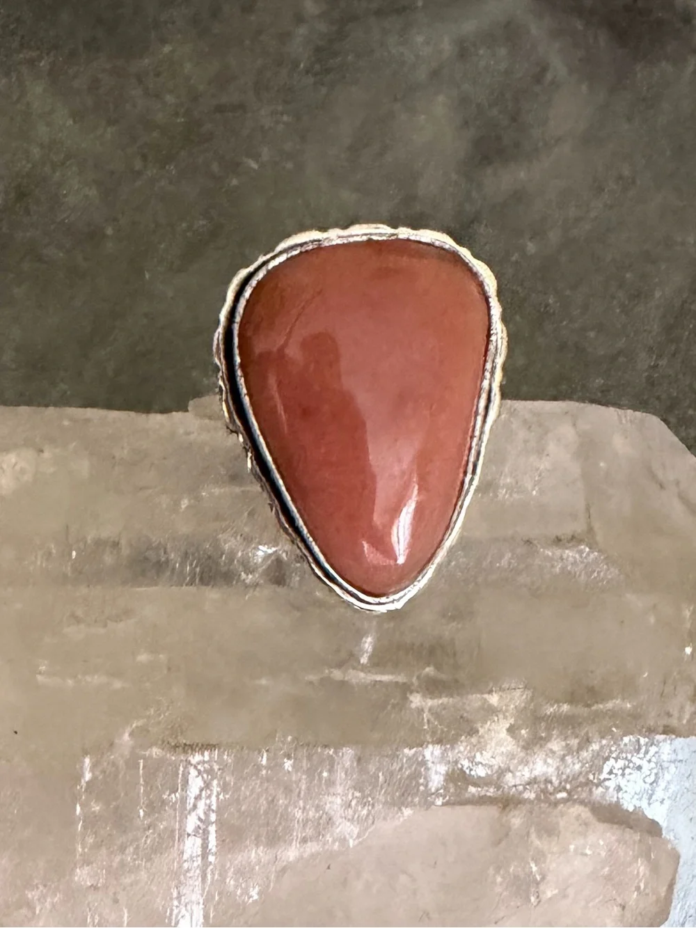 Genuine Peach Moonstone Teardrop Silver Ring